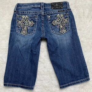 Miss Me Girls Embroidered Cross Denim Bermuda Jeans Size 14 x 11"